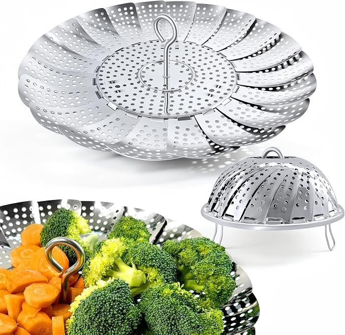 Sayfine Vegetable Steamer Basket, Premium Stainless Steel Veggie Steamer Basket - Folding Expandable Steamers to Fits Various Size Pot (Foldable Large)