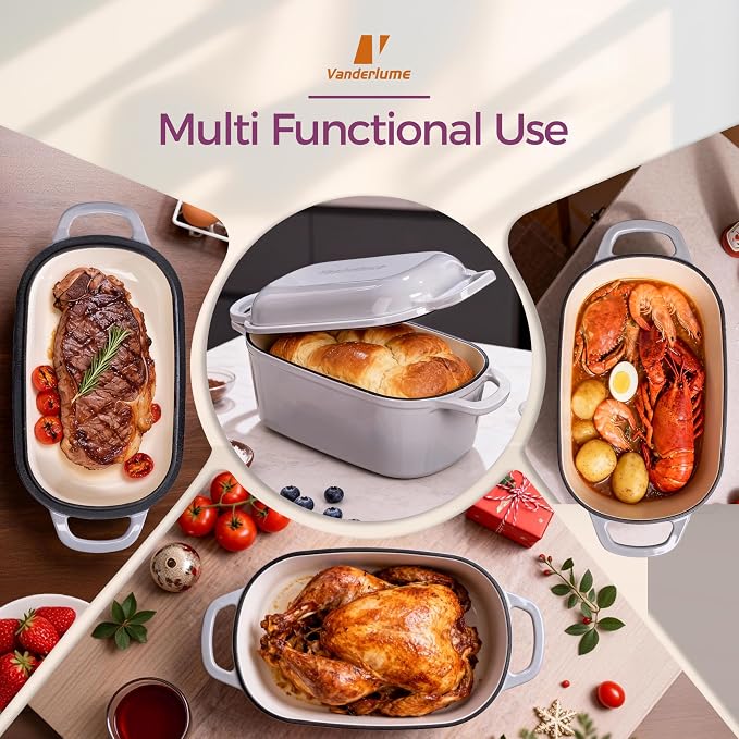 4.6-Quart Oval Dutch Oven for Bread Baking | 2 in 1 Cast Iron Bread Pan with Lid, Sourdough Baking Pan for a Crispy Crust, Oyster Grey