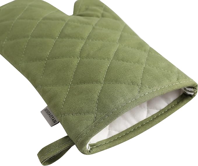 Oven Mitts and Pot Holders 4 pcs Set,High Heat Resistant 500 Degree Extra Thicken Long Kitchen Cotton Oven Glove for Cooking (12 Inch,Green)