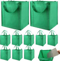 NERUB Set of 10 Reusable Grocery Bags Heavy Duty Shopping Bags Large Grocery Totes with Reinforced Bottom Super Sturdy Handles, Green