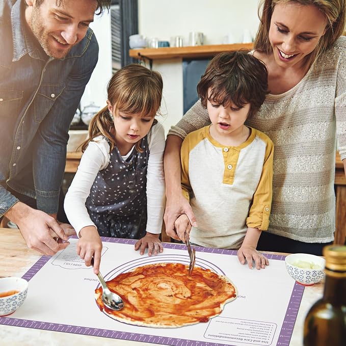 Non-stick Silicone Pastry Mat, Extra Large Silicone Baking Mat for Cookie Bread Pizza Pie Crust, Silicone Dough Mat for Rolling, Non-slip& Heat Resistant Purple 32X24 INCH