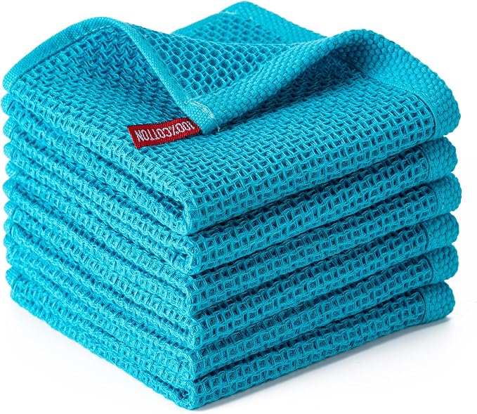 Kitchen Towels 6-Pack Kitchen Dish Cloths,100% Cotton,12x12 In,Teal | Towels Waffle Weave,Ultra Soft Absorbent, Quick Drying