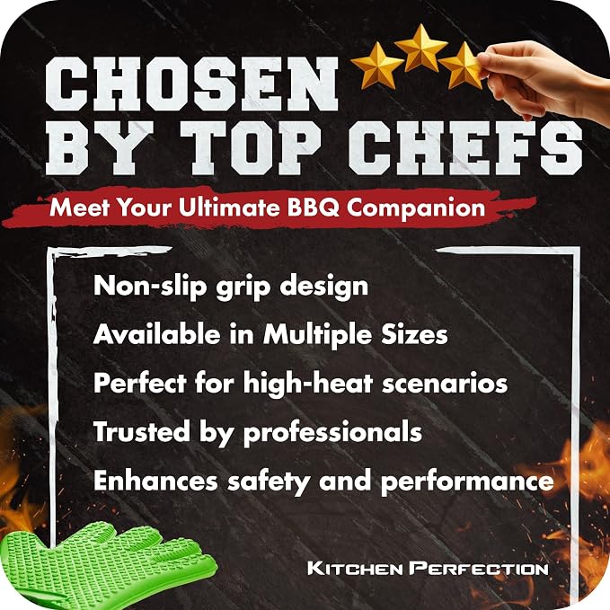 KITCHEN PERFECTION Silicone Smoker BBQ Gloves - Heat Resistant Oven Mitts | Waterproof, 5-Finger Design For A Better Grip, for Pitmasters, Meat Smoking, Grilling, Cooking, Frying Turkey | Grill Gift