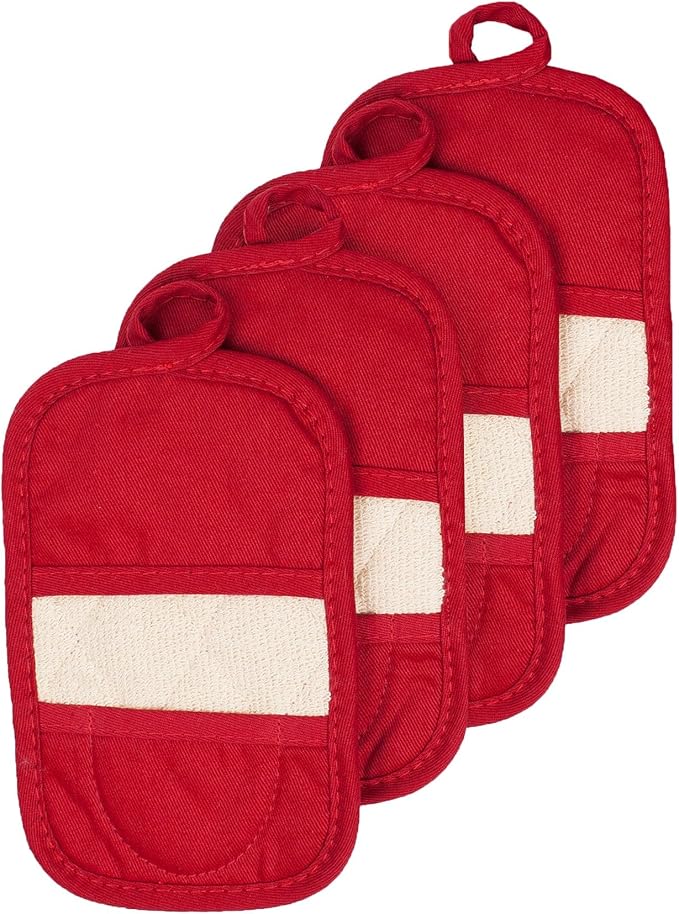 RITZ Premium Pot Holders & Heating Pads (4-Pack), 8.5" x 5.5", Heat Resistant, 100% Cotton Terry-Looped Pocket, Kitchen and Barbeque, Paprika