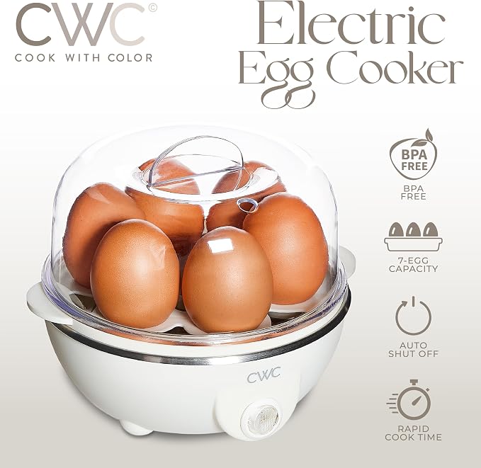 COOK WITH COLOR 350W Electric Double Layer Egg Cooker - Egg Boiler for Hard Boiled, Soft Boiled, and Omelettes, 6.1x6.1x5.5, Cream