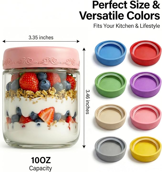 10 OZ 8Pack, Overnight Oats Jars with Lids, Glass Meal Prep Containers, Airtight Mason Jars for Breakfast, Yogurt Parfait, Salad & Smoothies, Leakproof and Reusable Food Storage Jars
