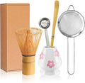 YIBO Matcha Whisk Set, Matcha Making Kit Bamboo Whisk (Chasen), White Ceramic Whisk Holder Stand, Sifter, Scoop Japanese Tea Tools For Ceremony Gift