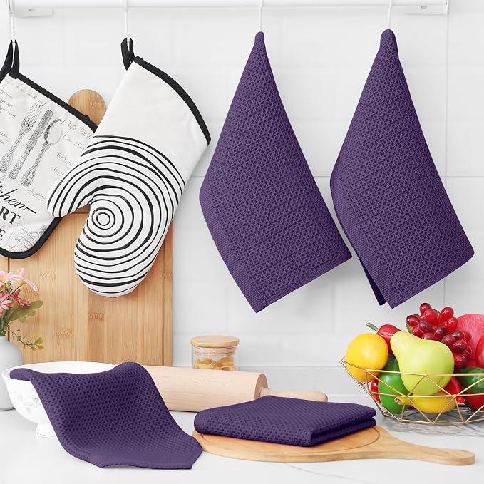 Homaxy 100% Cotton Waffle Weave Kitchen Dish Cloths 18-Pack, Eggplant | 12 x 12 Inches, Ultra Soft Absorbent Dish Towels, Quick Drying Dish Rags with Hanging Loop