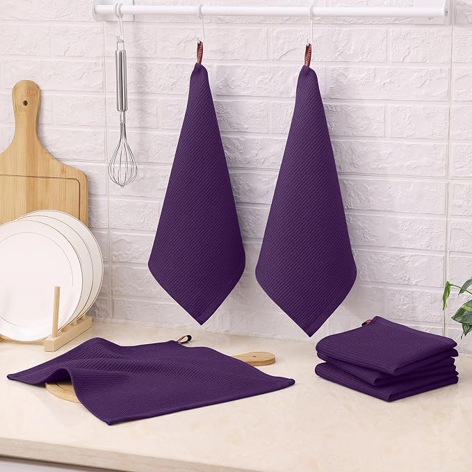 Homaxy 100% Cotton Waffle Weave Dish Cloths, 6 Pack, Eggplant | Soft and Absorbent Dish Towels, 12 x 12 Inches Quick Dry Dish Rags
