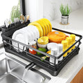 SNTD Dish Drying Rack for Kitchen Counter, 11.8" W x 16.7" L, Black | Rustproof Stainless Steel, Large Capacity, Self-Draining Drainboard, Rotating Spout, Removable Utensil Holder