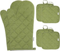 Oven Mitts and Pot Holders Sets,6 Pcs Oven Mitts and Potholders with Recycled Cotton High Heat Resistant Extra Thick Long Oven Mitts for Cooking(Green)