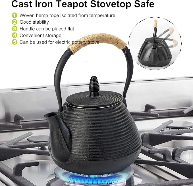suyika Japanese Tetsubin Tea Kettle Cast Iron Teapot with Stainless Steel Infuser 30 oz/900 ml | Teapot with Stainless Steel Infuser