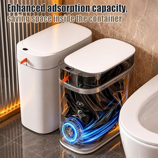 MOPUP Bathroom Trash Can, Automatic Bagging Garbage Can, 3.5 Gallon Slim Smart Small Plastic Trash Bin, Narrow Motion Sensor Trash Can for Bedroom, Office White