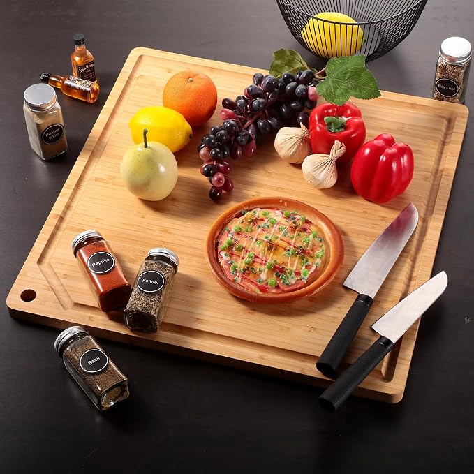 Zubebe Large Stove Cutting Board 20" x 20" Burner Cover Square Rv Chopping Board with Hole Grooved for Oven Apartment Kitchen(Bamboo)
