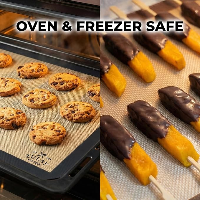 Zulay Kitchen Silicone Baking Mat 2 Pack – 16.5"×11.6" BPA-Free Reusable Baking Sheet, Heat Resistant 480°F – Non-Slip Border, Perfect for Cookies, Bread, Pastries & Oven Use - (Dark Gray)