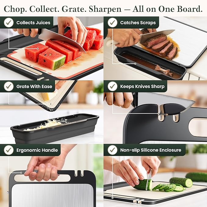 Titanium Cutting Board with Double-Sided Wheat Straw PP Kitchen Use - 16x11 | Titanium Cutting Boards, Chopping Board, Bacteria Resistant, Collapsible Catch, Grater, Knife Sharpener, Healthy, Large