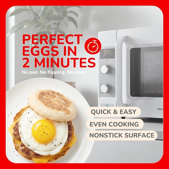 Egg Mate Microwave Egg Cooker – 2-Egg Sunny Side Up Maker with Steam Vent Lid – Fast Breakfast Sandwich Egg Mold – BPA-Free, Dishwasher Safe