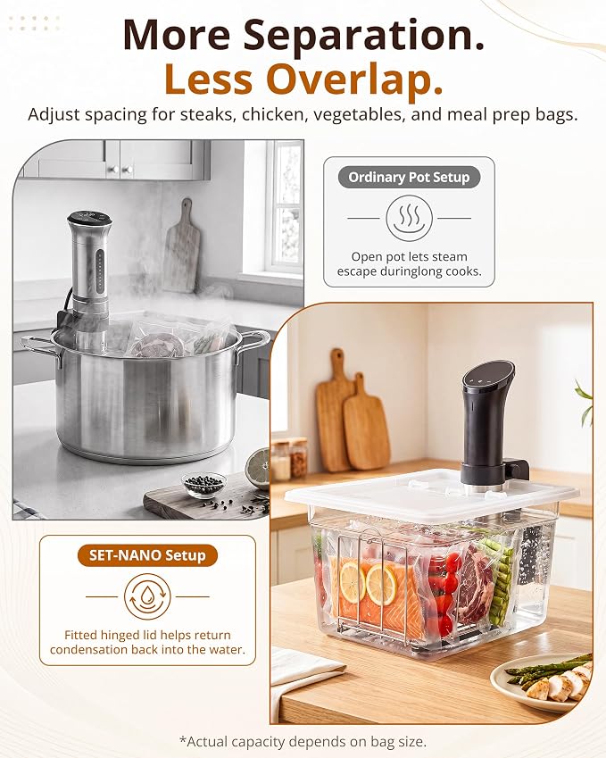 EVERIE 12 Quart Sous Vide Container with Collapsible Hinged Lid + Wobble-Free Stainless Steel Rack Divider— NSF Approved Container, BPA-Free Lid, Compatible with Anova and Instant Pot