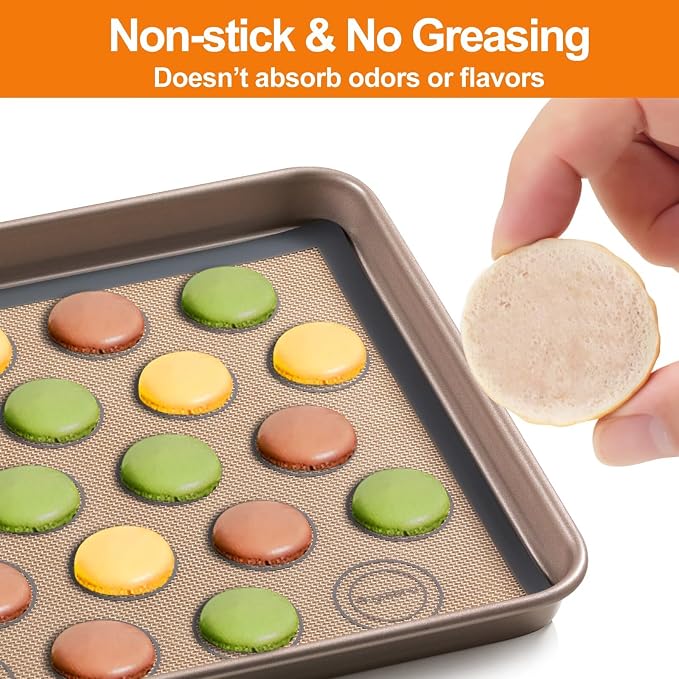Angadona Macaron Silicone Baking Mats Kit (16pcs set) Macaroon Baking Mat Set of 2 Half Sheet Macaron Silicone Mat Nonstick Macaron Mat Sheet,6 Piping Tip,2 Piping Bag with 3 Bag Tie,2 coupler