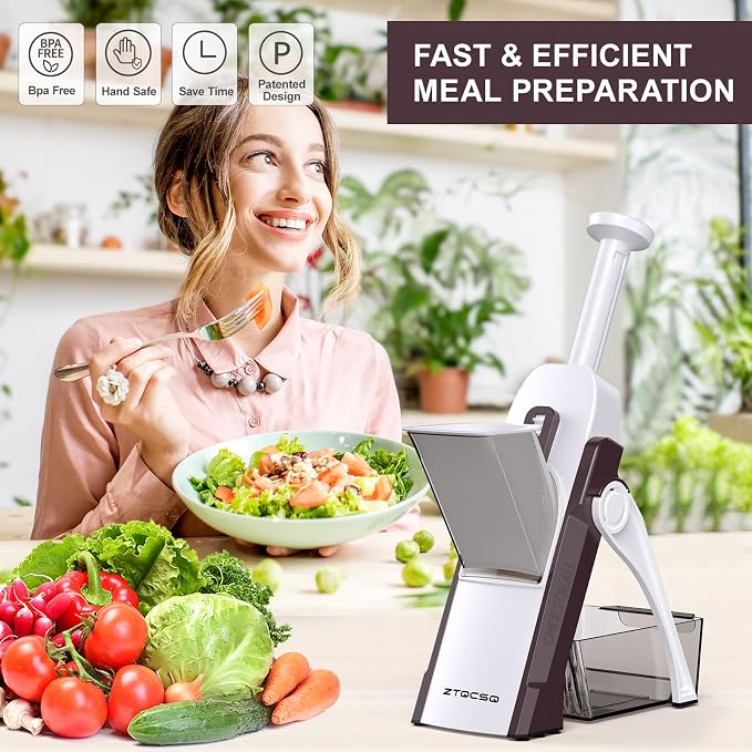 Safe Mandoline Slicer for Kitchen, Vegetable & Food Cutter, Easy to Clean | Safe Mandoline Slicer for Kitchen, Easy to Clean/Storage, Potato Slicing, Strips, Shredding, Dicing, Cleaning brush(Brown)