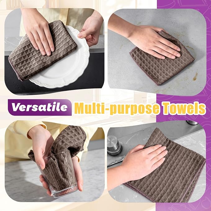 Kitchen Towels 6-Pack Cotton Waffle Weave Dish Cloths 12 x 12 Cleaning Rags