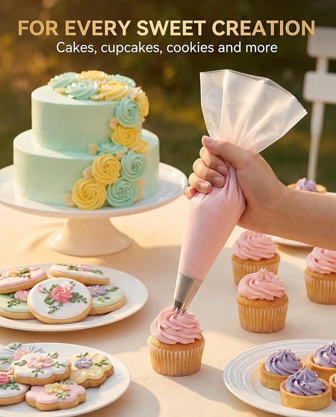 100 Pcs 12 Inch Piping Bags Disposable, Thickened Anti-Burst Pastry Bags for Thick Icing, Non-Slip Cake Decorating Bags for Cookies, Cupcakes and Royal Icing - Food Grade & BPA Free
