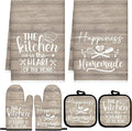 Sratte 6 Pcs Kitchen Decor Accessories Set, Kitchen, Brown Wood Grain | Farmhouse Kitchen Towels Pot Holders Oven Mitts Set 2 Dish Towels 2 Potholders 2 Cooking Mittens for Baking Cooking Supply