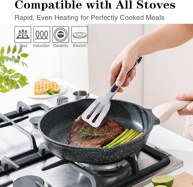 Kordisen Nonstick Frying Pan, 12.5 Inch Large Skillet, Granite Cooking Pan, Healthy and Non Toxic, Induction Compatible, PFOA Free