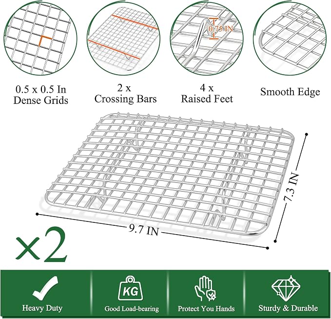 P&P CHEF 10.4 Inch Toaster Oven Pan Tray with Wire Rack, 4 PCS | Baking Sheet Pan + Cooling Rack for Cooking/Roasting, Dishwasher Safe & Rust Free, Non-toxic & Sturdy