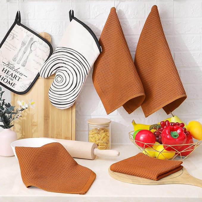Homaxy 100% Cotton Waffle Weave Kitchen Dish Cloths 6-Pack, Burnt Orange | 12 x 12 Inches, Ultra Soft Absorbent Dish Towels, Quick Drying Dish Rags with Hanging Loop
