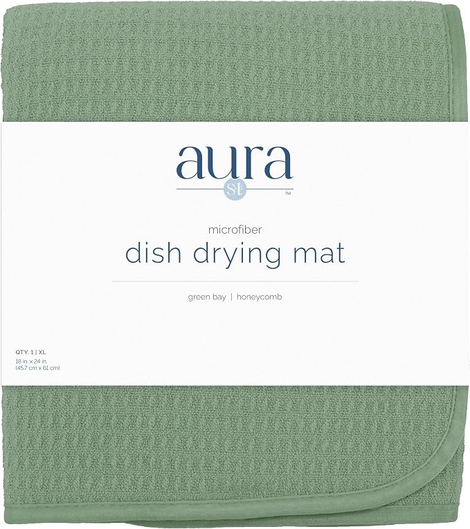 S&T INC. Dish Drying Mat, 18" x 24", XL, Green Sage | Absorbent Microfiber, Extra Large Kitchen Counter Mat for Dishes, Utensils, Pots and Pans, Machine Washable