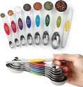 Spring Chef Stainless Steel 8 Magnetic Measuring Spoons, 2 Pack, Multicolor | Dual Sided Metal Teaspoon & Tablespoon Measuring Spoons with Leveler for Dry & Liquid Ingredients, Nesting, Dishwasher Safe