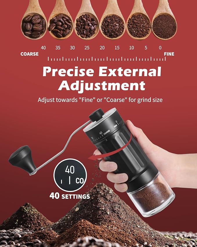 GCCTXC Manual Coffee Grinder with Ceramic Burr Handheld Hand Crank Espresso Grinder for Coarse Drip Fine Pour Over French Press Small Portable for Travel Camping Quiet Adjustable with Grind Settings