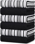 Bumble Kitchen Towels 6 Pack 100% Cotton 16"x26" - Black | 430 GSM Soft Kitchen Hand Towels with Hanging Loop, Highly Absorbent & Durable for Washing and Drying Dishes