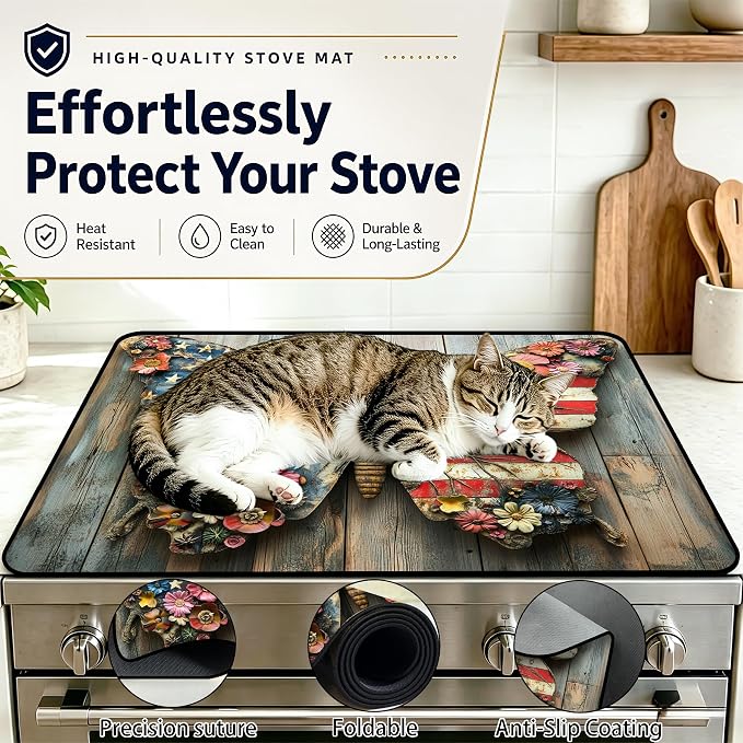 Patriotic Electric Stove Top Cover | Heat Resistant Glass Cooktop Protector for Kitchen Ceramic Countertops, Multiuse Stove Cover and Dish Drying Mat