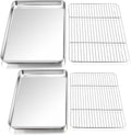 P&P CHEF 16 + 12.5 Inch Baking Sheet with Rack Set, Pans with Flat Racks | 2 Baking Sheets + 2 Cooling Wire Racks, Dishwasher & Oven Safe, Non-toxic & Lasting Use, Fit for Regular Oven