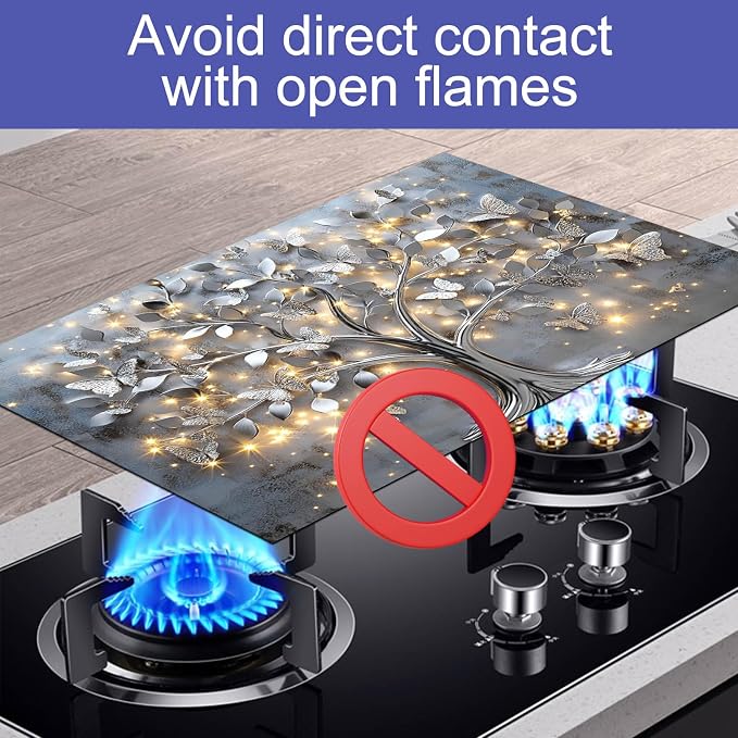 HOMETITUTE Silver Butterfly Tree Stove Top Cover 28x20 Diatomite Mat