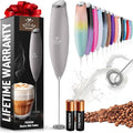 Zulay Powerful Milk Frother for Coffee with Upgraded Titanium Motor - Handheld Electric Whisk, Milk Foamer, Mini Mixer & Coffee Blender for Frappe, Latte, Matcha, No Stand - Titan Gray