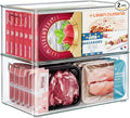 Heyuzb 2 Pack Clear Freezer Organizer Bins Stackable Storage Bins with Side Handles for Kitchen Pantry Cabinet Organzation and Storage
