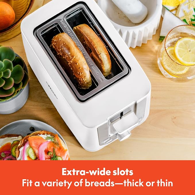 bella 2 Slice Toaster, Extra Wide Slots & Removable Crumb Tray, White