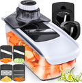 Fullstar Pro Mandoline Vegetable Slicer, Grater & Spiralizer with Container | 6 in 1 Fruit Cutter, Cheese Grater & Spiralizer with Safety Gloves, Stainless Steel Blades & Container (White)