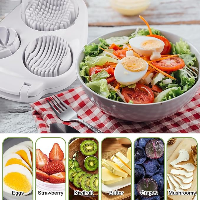 3 in 1 Egg Slicer for Hard Boiled Eggs with Cleaning Brush | Three Cutting Modes for Slices, Wedges and Dices, Egg Cutter&Fruit Slicer, Heavy Duty, Stainless Steel Wires, Dishwasher Safe