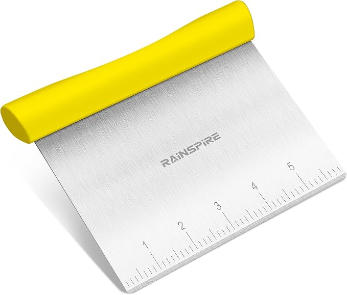 Upgraded 304 Stainless Steel Multi-Purpose Bench Scraper with Measurement Marks, Dishwasher Safe, Dough Cutter for Pizza, Bread and Cookie Dough Vegetable Chopper, Baking Supplies, Yellow