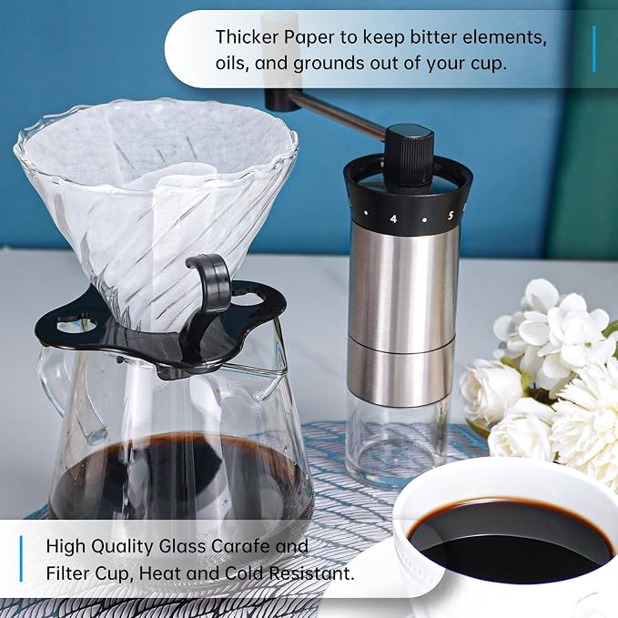Coffee Pour Over Dripper Set, Pour Over Coffee Maker Kit with Kettle | Coffee Maker Set with Hand Coffee Grinder and Pour Over Scale, Coffee Brewing Kit, Glass Coffee Dripper and Filter Set