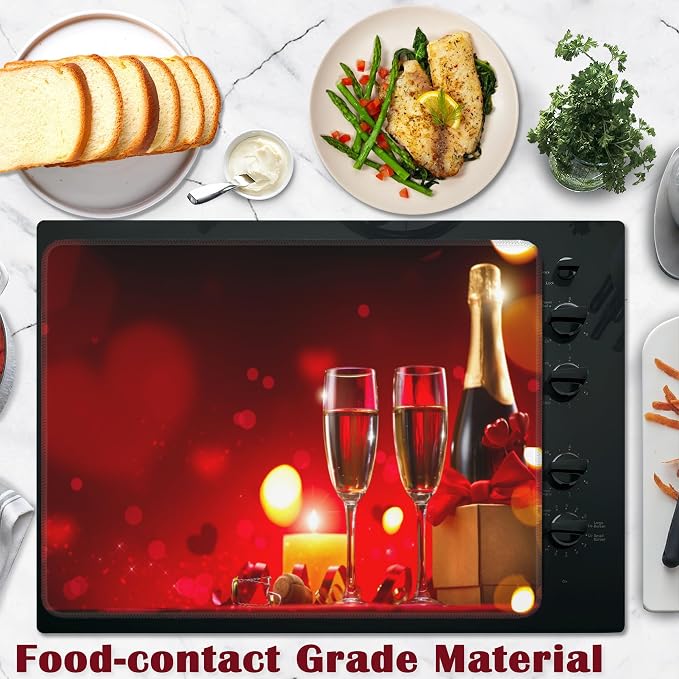 Electric Stove Top Cover Protector,Rose Wine Glasses Romantic Glass Flat Top Stove Mat,Heat-Resistant Oven Induction Cooktop Mat for Ceramic Countertop Mats Dish Drying Mat