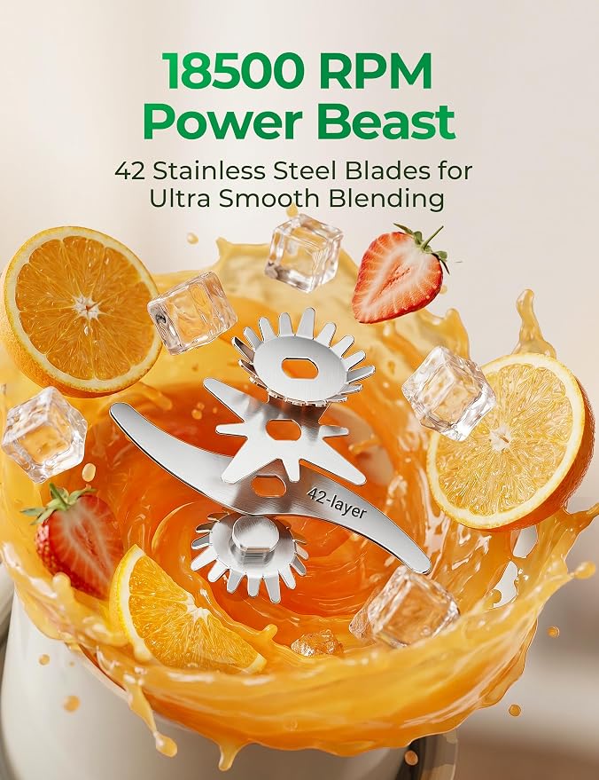 Portable Juicer Blender Cup, USB-C Rechargeable, Green | LED display, cordless use and dual lids for fruit drinks, protein shakes and small ice cubes; 500ml max blending.