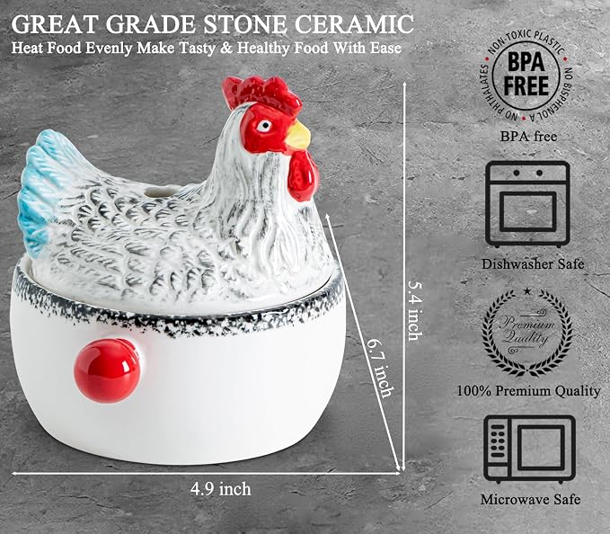Chicken Shaped Ceramic Wave Microwave Cooker Hen Shaped Stone Wave Microwave Cooker Microwave Egg Cooker Multi-Functional Microwave Steamer & Pasta Cooker Casserole Saucepan Stew Cooker