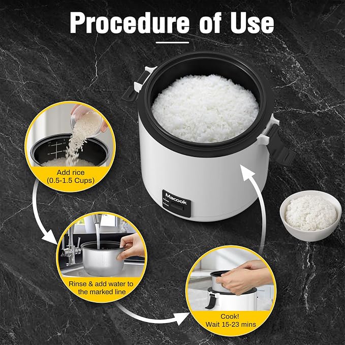 Mini Rice Cooker 1-1.5 Cups Uncooked(3 Cups Cooked), Rice Cooker Small with Bento Box, Removable Nonstick Pot, One Touch&Keep Warm Function, Portable Cooker for Soup Grain Oatmeal Veggie, Black