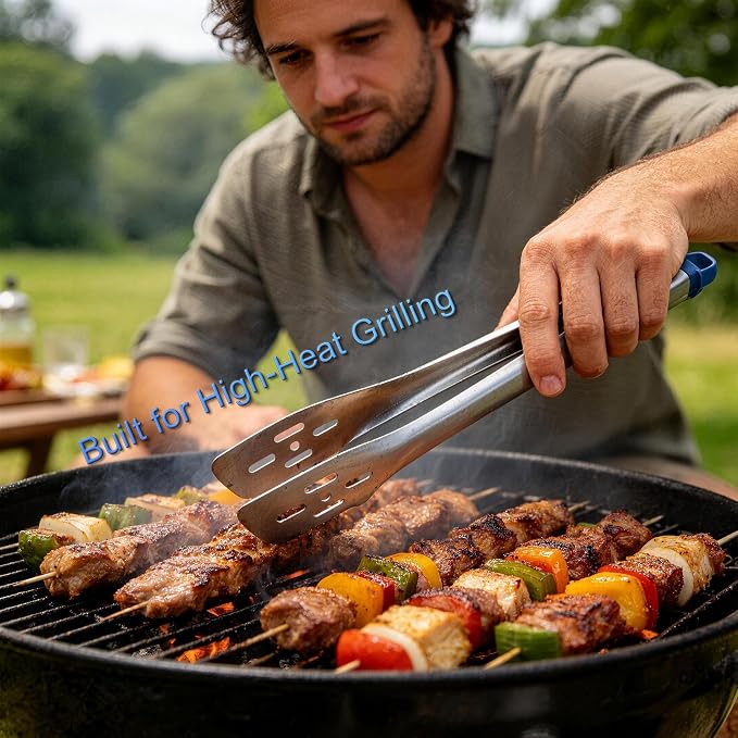 Kitchen Tongs, Food Grade Stainless Steel Cooking Tongs, 12'' | Dishwasher safe, Heat Resistant, Suitable for Grilling, Frying, and Salads