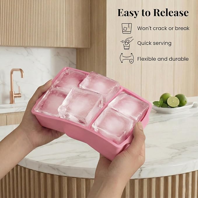 KitchFort® Large Silicone Ice Cube Tray (2-Pack) - 2" Big Ice Mold with Lid | Easy Release, Cocktail, Whiskey Ice Cubes Mold - Food Grade - Ice Cube Trays for Freezer - Stackable Silicone Ice Tray